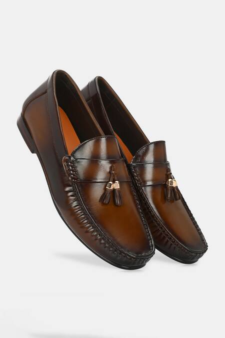 Lafattio_Brown Leather Tassel Loafers _Online_at_Aza_Fashions