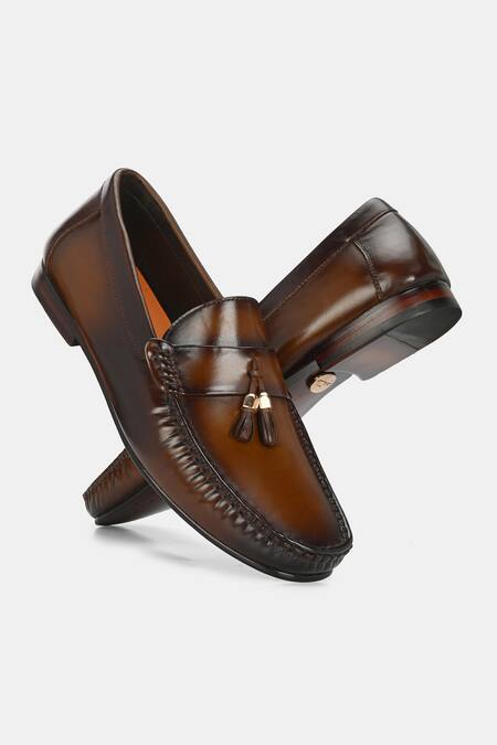 Lafattio_Brown Leather Tassel Loafers _at_Aza_Fashions