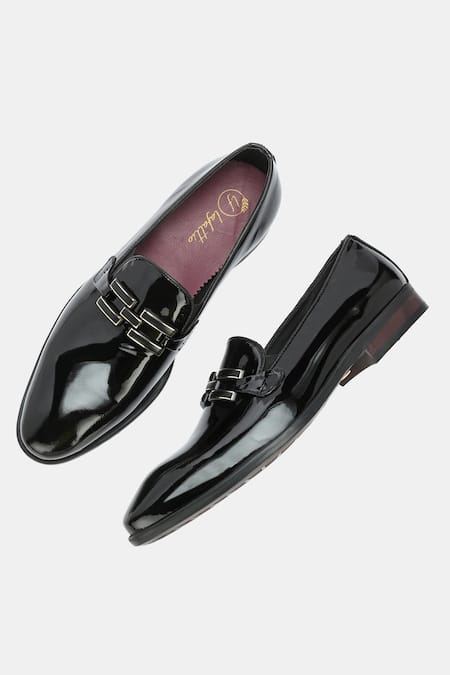 Lafattio Black Ibiza Glossy Buckled Loafers 