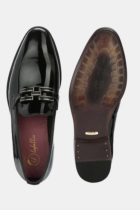 Shop_Lafattio_Black Ibiza Glossy Buckled Loafers _at_Aza_Fashions