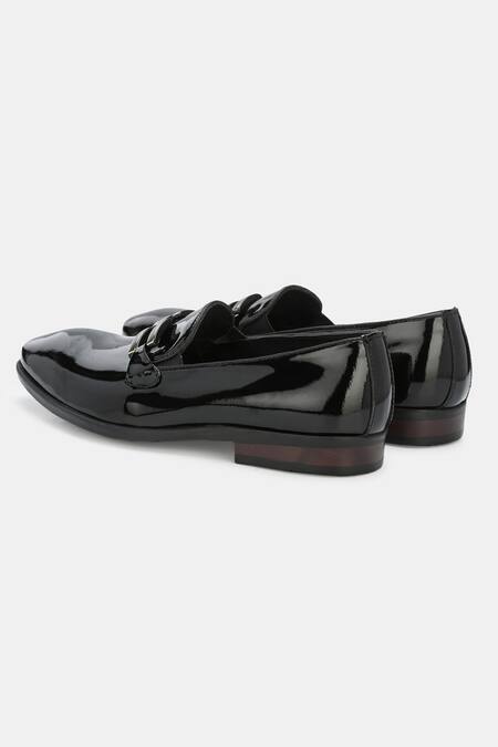 Shop_Lafattio_Black Ibiza Glossy Buckled Loafers _Online_at_Aza_Fashions
