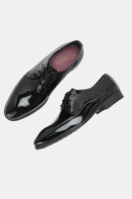 Lafattio Black Barca Weave Textured Lace Up Shoes 