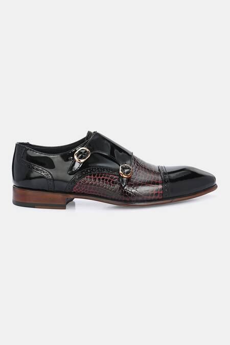 Lafattio_Black Mallorca Double Monk Strap Shoes_Online_at_Aza_Fashions