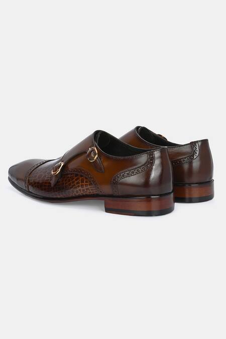 Shop_Lafattio_Brown Mallorca Double Monk Strap Colorblocked Shoes_Online_at_Aza_Fashions
