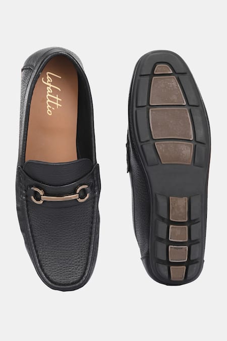 Lafattio Pashmina Leather Textured Buckled Loafers 
