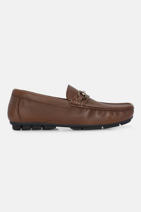 Shop_Lafattio_Brown Pashmina Leather Textured Loafers _Online_at_Aza_Fashions