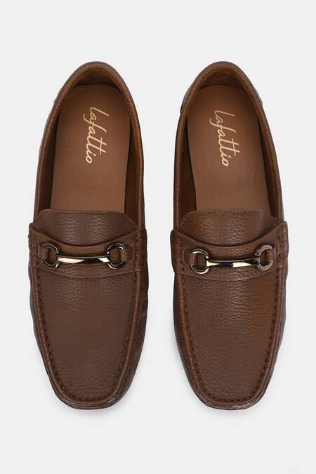Buy_Lafattio_Brown Pashmina Leather Textured Loafers 