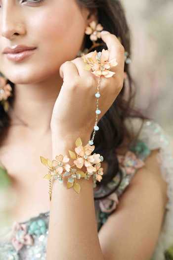 Floristaa by mahek_Multi Color Pearls, Stones Alma Sakura Resin Flora Jewellery Set_Online_at_Aza_Fashions