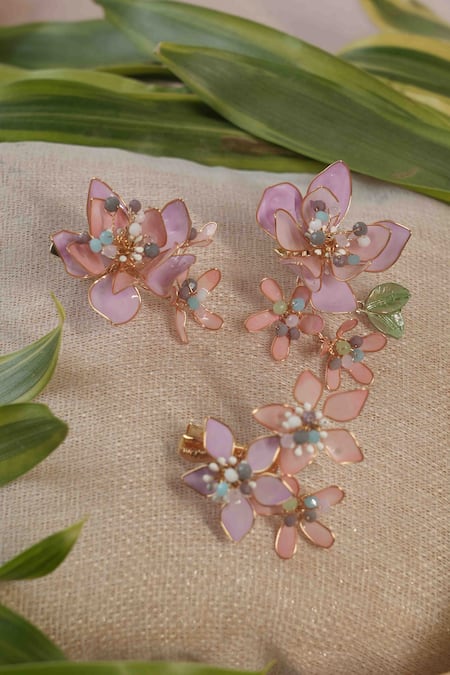 Floristaa By Mahek Azure Resin Flower Embellished Hair Pins Set Of 5 