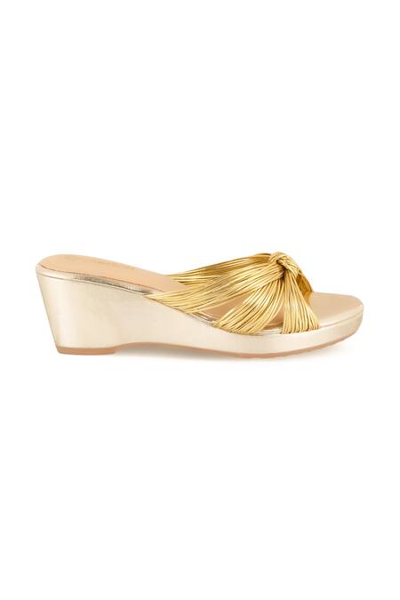 CRIMZON Gold Elyse Knotted Wedges Online at Aza Fashions CRIMZON_Gold Elyse Knotted Wedges_Online_at_Aza_Fashions