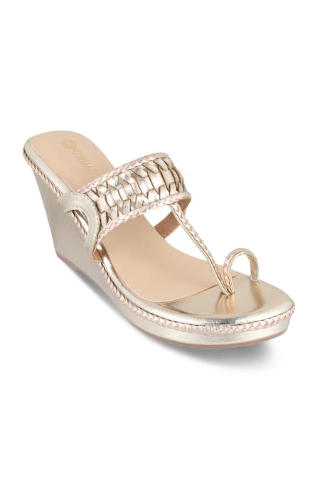 Crimzon Aisha Braided Woven Kolhapuri Wedges 