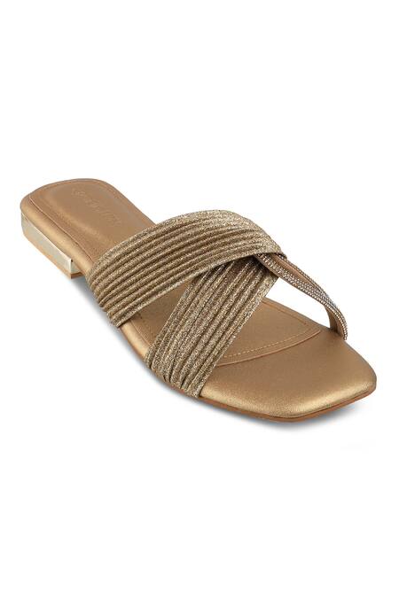 CRIMZON_Gold Lulu Glitter Strap Flats_Online_at_Aza_Fashions