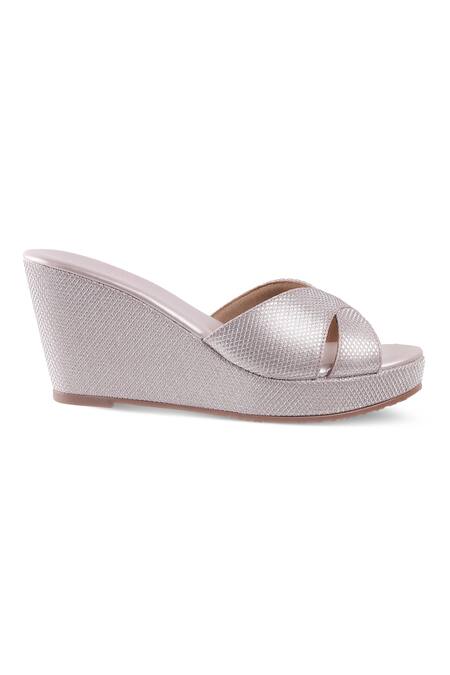 Buy CRIMZON Rose Gold Glitter Aiyana Textured Cross Strap Wedges Online at Aza Fashions Buy_CRIMZON_Rose Gold Glitter Aiyana Textured Cross Strap Wedges_Online_at_Aza_Fashions