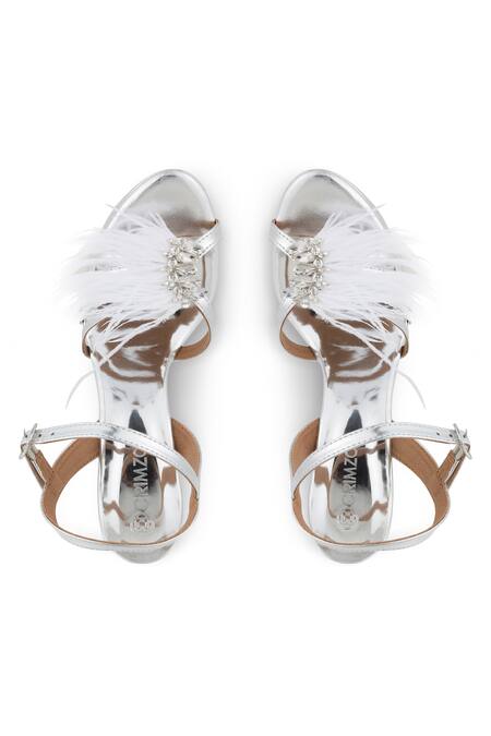 Shop_Crimzon_Silver Diamond Roxy Feather Accent Stilettos _at_Aza_Fashions