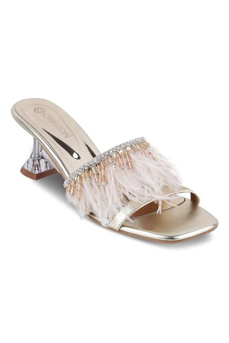 CRIMZON_Gold Beads, Fringe Victoria Embellished Heels_Online_at_Aza_Fashions