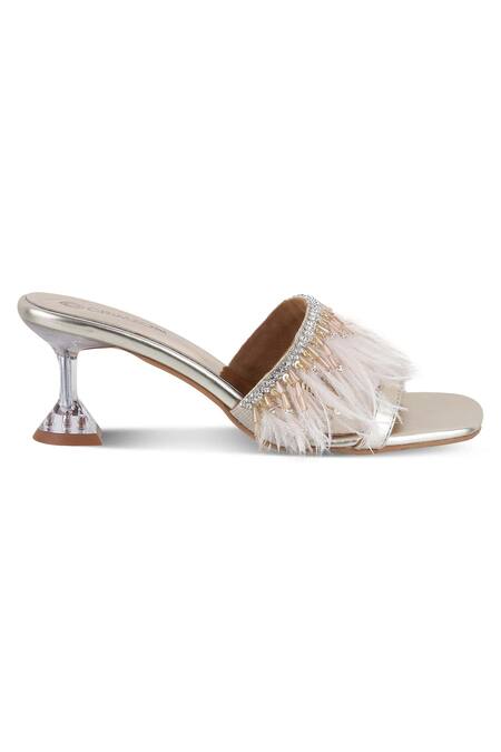 Buy_CRIMZON_Gold Beads, Fringe Victoria Embellished Heels_Online_at_Aza_Fashions