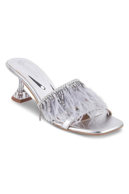 CRIMZON Silver Beads, Fringe Victoria Embellished Heels Online at Aza Fashions CRIMZON_Silver Beads, Fringe Victoria Embellished Heels_Online_at_Aza_Fashions