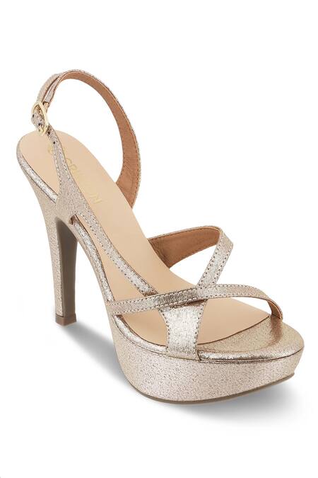 CRIMZON Gold Glitter Catherine Cross Strap Design Stilettos Online at Aza Fashions CRIMZON_Gold Glitter Catherine Cross Strap Design Stilettos_Online_at_Aza_Fashions
