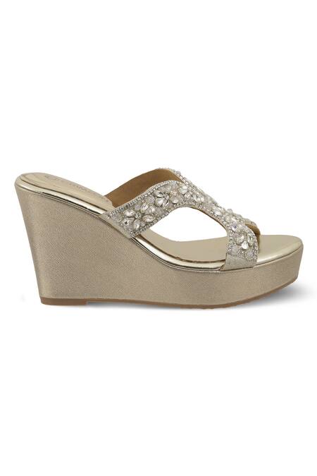 CRIMZON_Gold Stones Norah Embellished Wedges_Online_at_Aza_Fashions