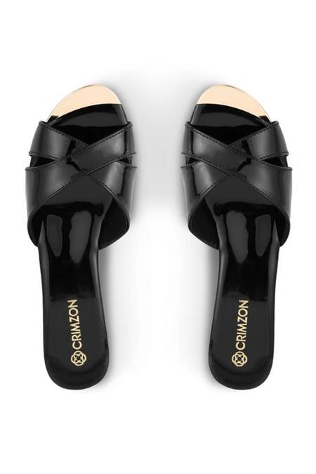 Shop CRIMZON Black Aiyana Cross Strap Wedges at Aza Fashions Shop_CRIMZON_Black Aiyana Cross Strap Wedges_at_Aza_Fashions