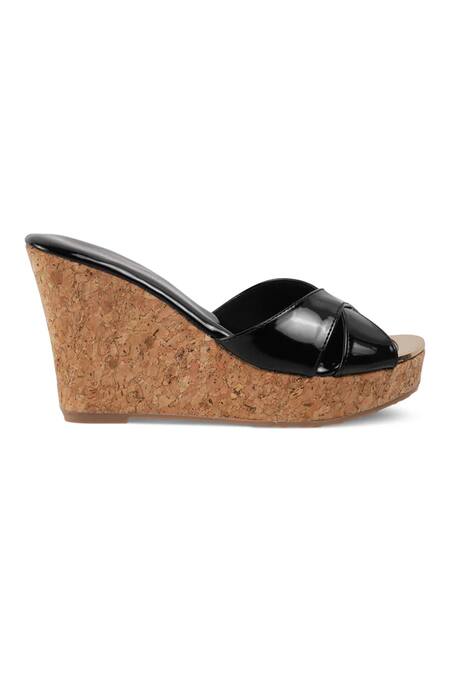 CRIMZON_Black Aiyana Criss Cross Strap Wedges_Online_at_Aza_Fashions