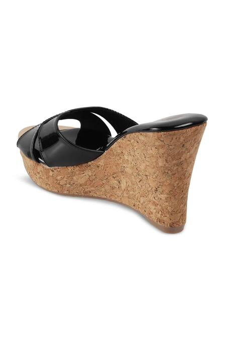 Buy_CRIMZON_Black Aiyana Criss Cross Strap Wedges_Online_at_Aza_Fashions