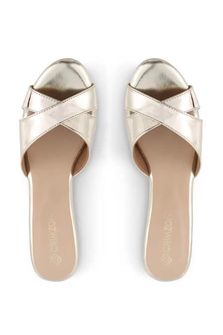 Shop CRIMZON Gold Aiyana Cross Strap Wedges Heels at Aza Fashions Shop_CRIMZON_Gold Aiyana Cross Strap Wedges Heels_at_Aza_Fashions