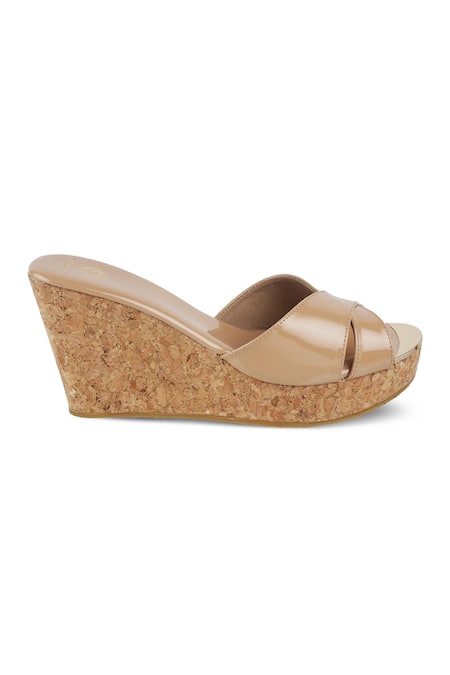 CRIMZON Brown Aiyana Criss Cross Strap Slip On Wedges Online at Aza Fashions CRIMZON_Brown Aiyana Criss Cross Strap Slip On Wedges_Online_at_Aza_Fashions