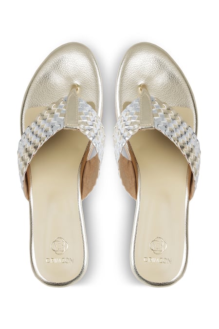 Shop CRIMZON Gold Wendy Weave Strap Platform Heels at Aza Fashions Shop_CRIMZON_Gold Wendy Weave Strap Platform Heels_at_Aza_Fashions