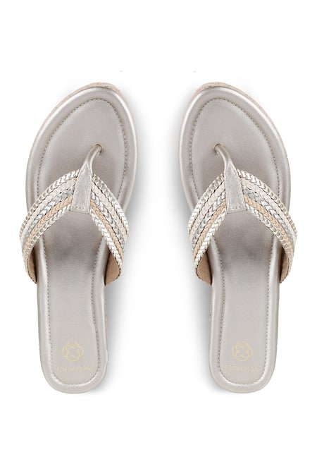 Shop CRIMZON Gold Analisa Weave Strap Toe Ring Platform Heels at Aza Fashions Shop_CRIMZON_Gold Analisa Weave Strap Toe Ring Platform Heels_at_Aza_Fashions