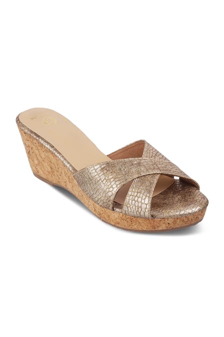 Crimzon Aiyana Croc Skin Textured Strap Wedges 