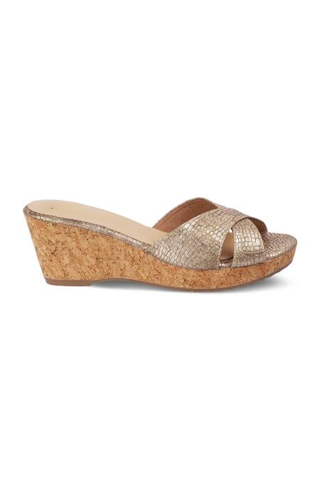 CRIMZON Brown Aiyana Croc Skin Textured Strap Wedges Online at Aza Fashions CRIMZON_Brown Aiyana Croc Skin Textured Strap Wedges_Online_at_Aza_Fashions