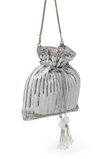 SG Collection By Sonia Gulrajani_Silver Sequin Aurora Embroidered Potli _Online_at_Aza_Fashions