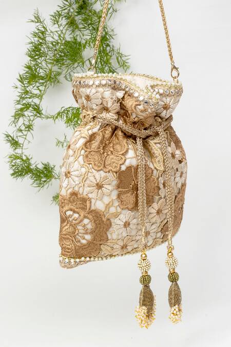 SG Collection By Sonia Gulrajani_Beige Thread Naaz Embroidered Potli _Online_at_Aza_Fashions