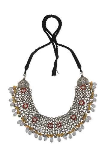 Curio Cottage Silver Plated Gypsy Florin Jaal Oxidised Choker Online at Aza Fashions Curio Cottage_Silver Plated Gypsy Florin Jaal Oxidised Choker_Online_at_Aza_Fashions
