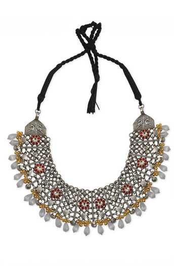 Buy Curio Cottage Silver Plated Gypsy Florin Jaal Oxidised Choker Online at Aza Fashions Buy_Curio Cottage_Silver Plated Gypsy Florin Jaal Oxidised Choker_Online_at_Aza_Fashions