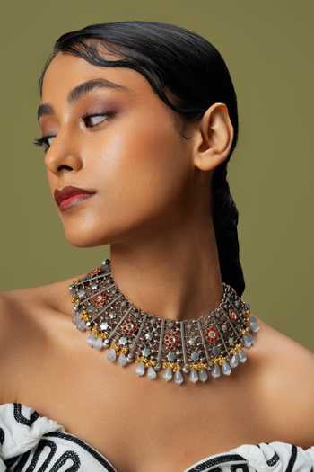 Shop Curio Cottage Silver Plated Gypsy Florin Jaal Oxidised Choker Online at Aza Fashions Shop_Curio Cottage_Silver Plated Gypsy Florin Jaal Oxidised Choker_Online_at_Aza_Fashions