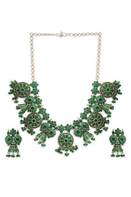 Curio Cottage Silver Plated Stones Bohemian Beauty Oxidised Necklace Set Online at Aza Fashions Curio Cottage_Silver Plated Stones Bohemian Beauty Oxidised Necklace Set_Online_at_Aza_Fashions