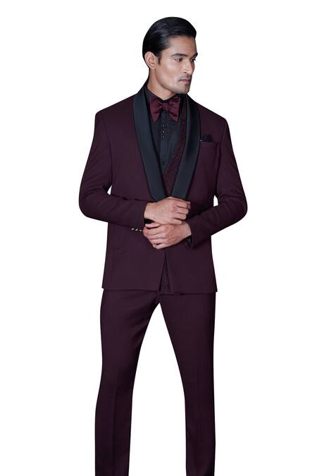 Archana Kochhar Maroon Wool, Cotton, Silk Embroidery, Beads Hand Tuxedo Set Online at Aza Fashions Archana Kochhar_Maroon Wool, Cotton, Silk Embroidery, Beads Hand Tuxedo Set _Online_at_Aza_Fashions