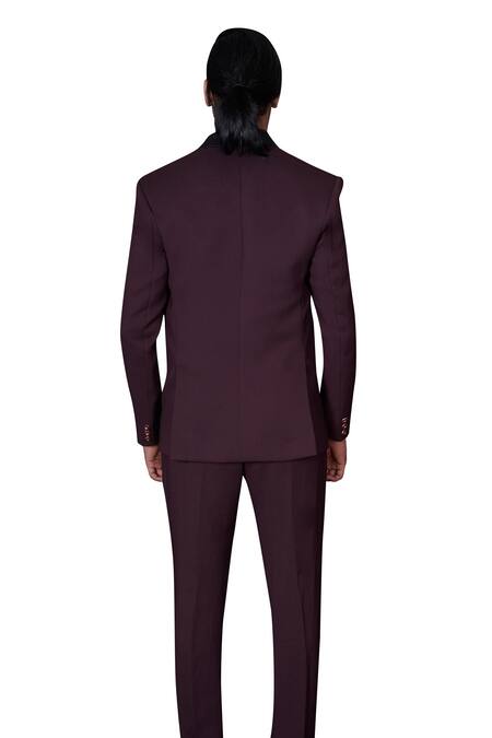 Archana Kochhar Maroon Wool, Cotton, Silk Embroidery, Beads Hand Tuxedo Set at Aza Fashions Archana Kochhar_Maroon Wool, Cotton, Silk Embroidery, Beads Hand Tuxedo Set _at_Aza_Fashions