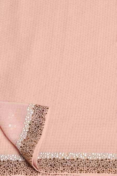 Buy_Two Sisters By Gyans_Peach Georgette Sequins, Stones, Embroidery Saree With Unstitched Blouse Piece 