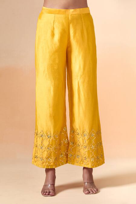 Buy Kalakaari By Sagarika Yellow Chanderi , Organza Embroidery Keyhole Neck Hand Kurta Pant Set Online at Aza Fashions Buy_Kalakaari By Sagarika_Yellow Chanderi , Organza Embroidery Keyhole Neck Hand Kurta Pant Set _Online_at_Aza_Fashions