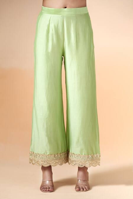 Kalakaari By Sagarika_Green Chanderi , Organza Embroidery, Gota Hand Yoke Kurta Pant Set _Online_at_Aza_Fashions