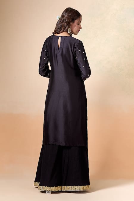 Shop Kalakaari By Sagarika Black Chanderi , Organza Sequins, Gota Patti Kurta Palazzo Set at Aza Fashions Shop_Kalakaari By Sagarika_Black Chanderi , Organza Sequins, Gota Patti Kurta Palazzo Set _at_Aza_Fashions