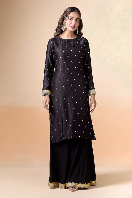 Kalakaari By Sagarika Black Chanderi , Organza Sequins, Gota Patti Kurta Palazzo Set Online at Aza Fashions Kalakaari By Sagarika_Black Chanderi , Organza Sequins, Gota Patti Kurta Palazzo Set _Online_at_Aza_Fashions