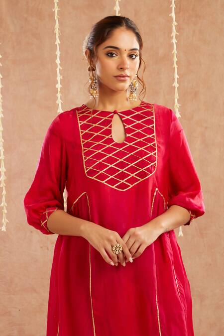 Shop Label Muslin Fuchsia Organza, Satin Gota Noor-e-gul Lace Embellished Kurta Harem Pant Set Shop_Label Muslin_Fuchsia Organza, Satin Gota Noor-e-gul Lace Embellished Kurta Harem Pant Set