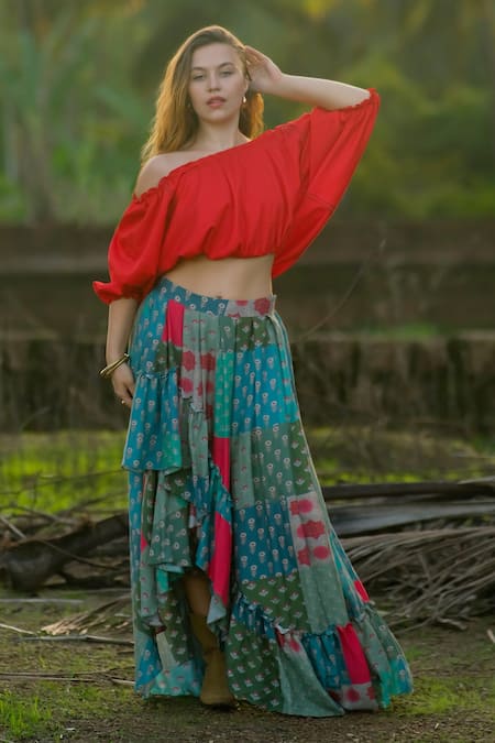 Rriso Off Shoulder Top & Printed Skirt Set 