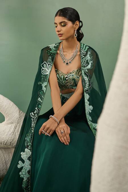 Buy One Knot One By Ashna Green Satin, Organza, Crepe Embroidery, Beads Forest Flora Jacket Lehenga Set Online at Aza Fashions Buy_One Knot One By Ashna_Green Satin, Organza, Crepe Embroidery, Beads Forest Flora Jacket Lehenga Set _Online_at_Aza_Fashions