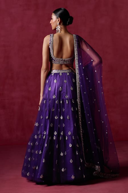 Lashkaraa Purple Floral Sequin Embroidered Lehenga Set 