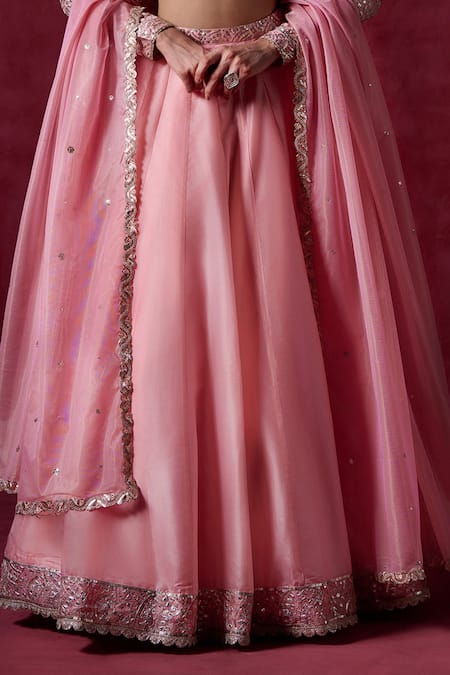 Buy Lashkaraa Peach Crepe, Silk, Net Sequins, Zari Boat Neck Embroidered Blouse Lehenga Set Online at Aza Fashions Buy_Lashkaraa_Peach Crepe, Silk, Net Sequins, Zari Boat Neck Embroidered Blouse Lehenga Set_Online_at_Aza_Fashions